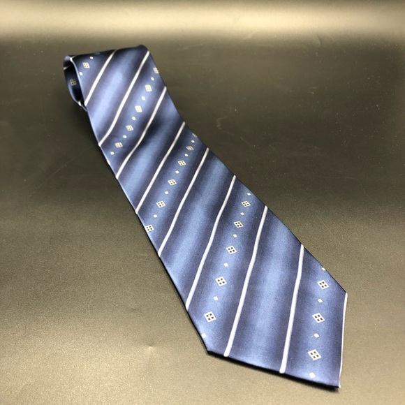 Valentino Other - Valentino Christy Paris Mens Tie 100% Silk Geometric Square‎ Stripes Navy